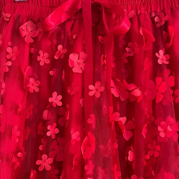 Chic Red Floral A-Line Skirt